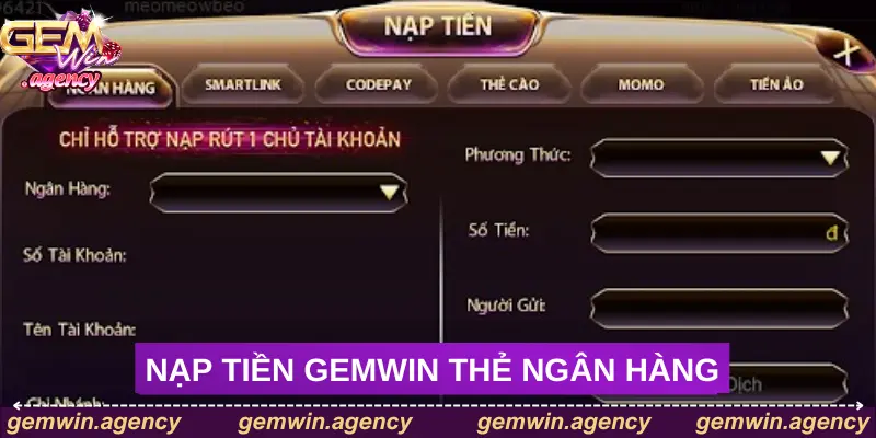 Hướng dẫn giao dịch nạp tiền bằng thẻ ngân hàng